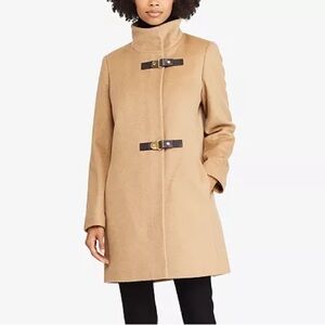 LRL Lauren Ralph Lauren Buckle-Front Walker Coat Wool Camel Color Size 12 Large